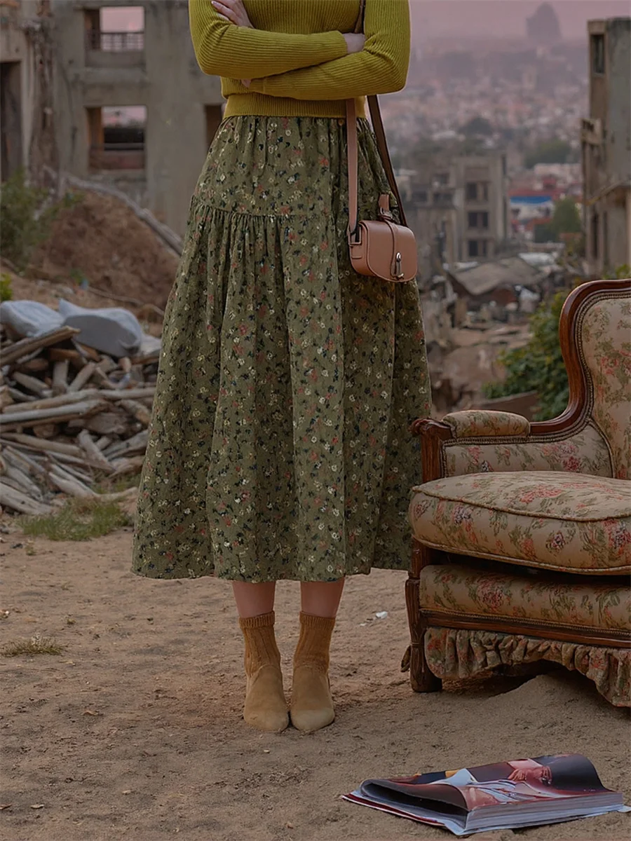 

Floral Midi Skirts Womens Tulle Flower Embroidery Layered Mesh Ruffle Hem Elastic Waist Spring Pastel Appliques Artistic