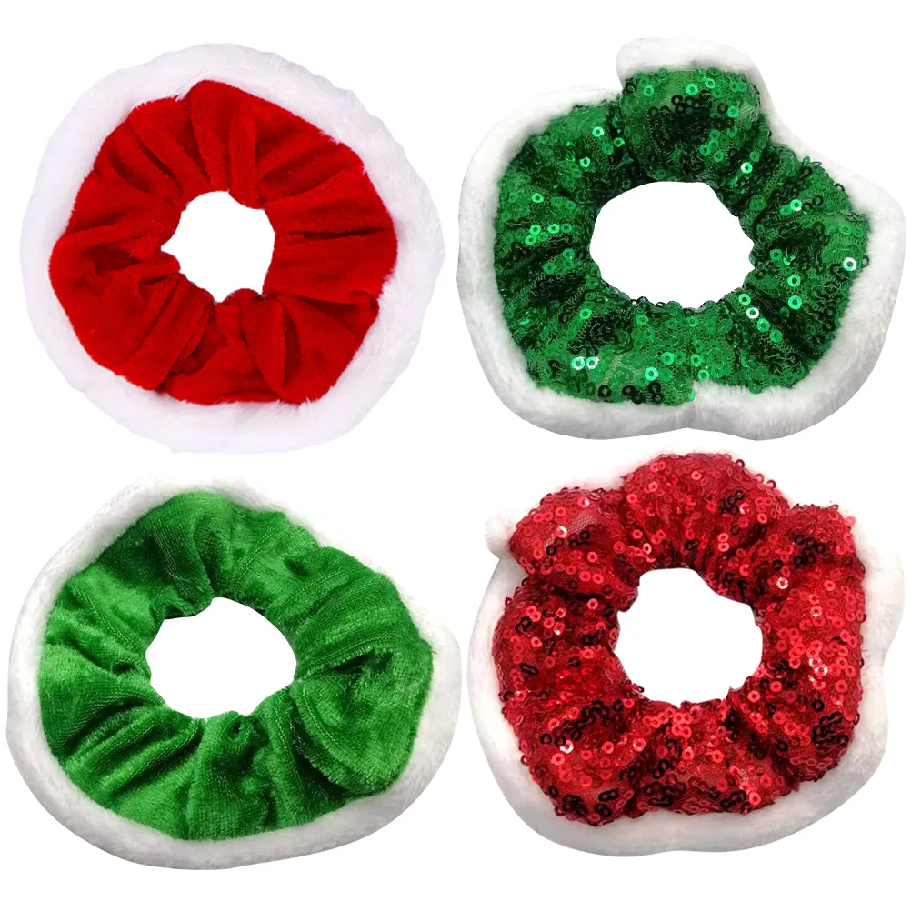 

4 Pcs Christmas Hair Tie Accessories for Women Ropes Shiny Scrunchies Ponytail Ties Ribbons Elastic Band Big Elasticity Women's