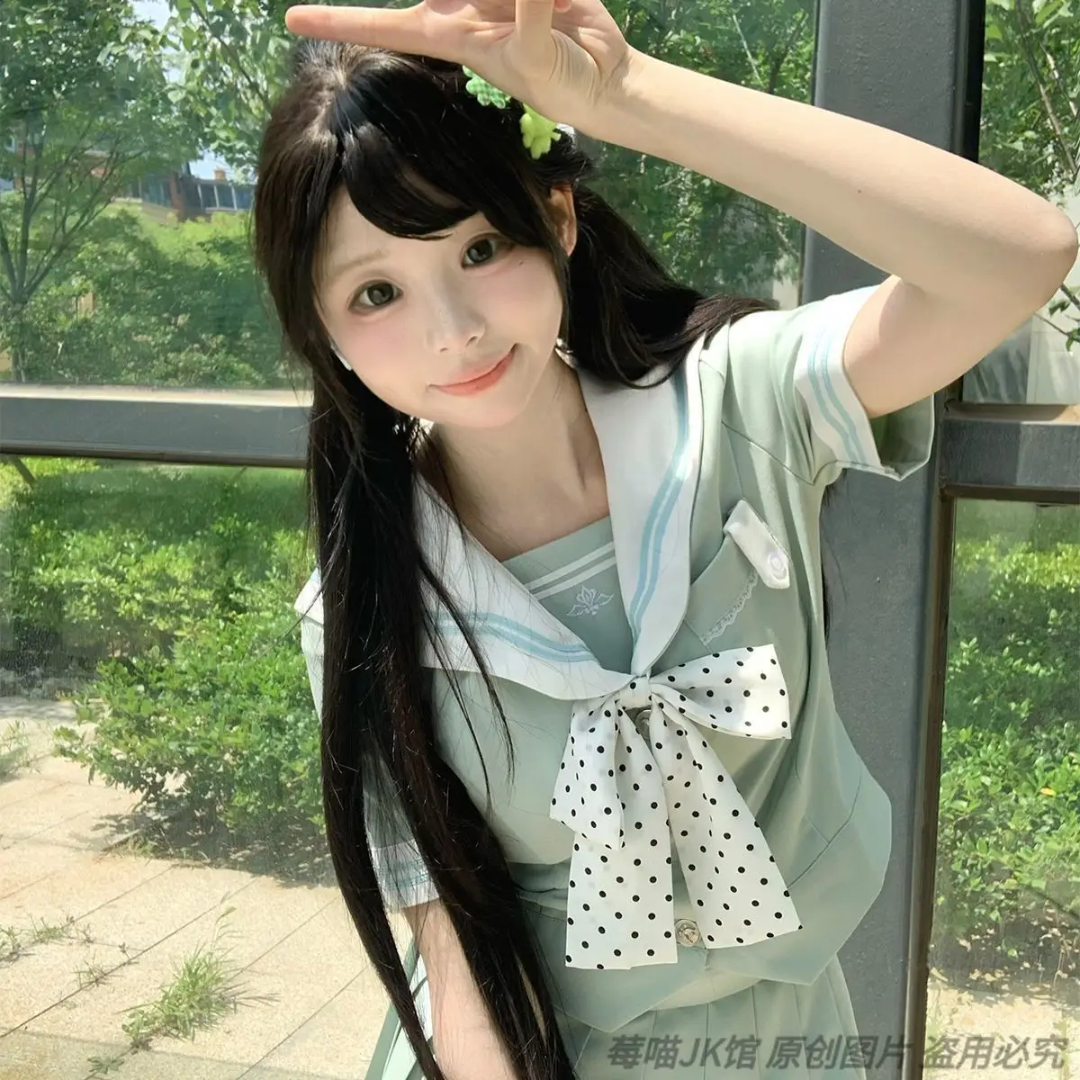 

Униформа JK в японском кампусе с волнистым бантом и коротким рукавом, униформа моряка, юбка с матросским воротником, мятно-зеленый комплект, повседневный комплект для девочек, милый каваи