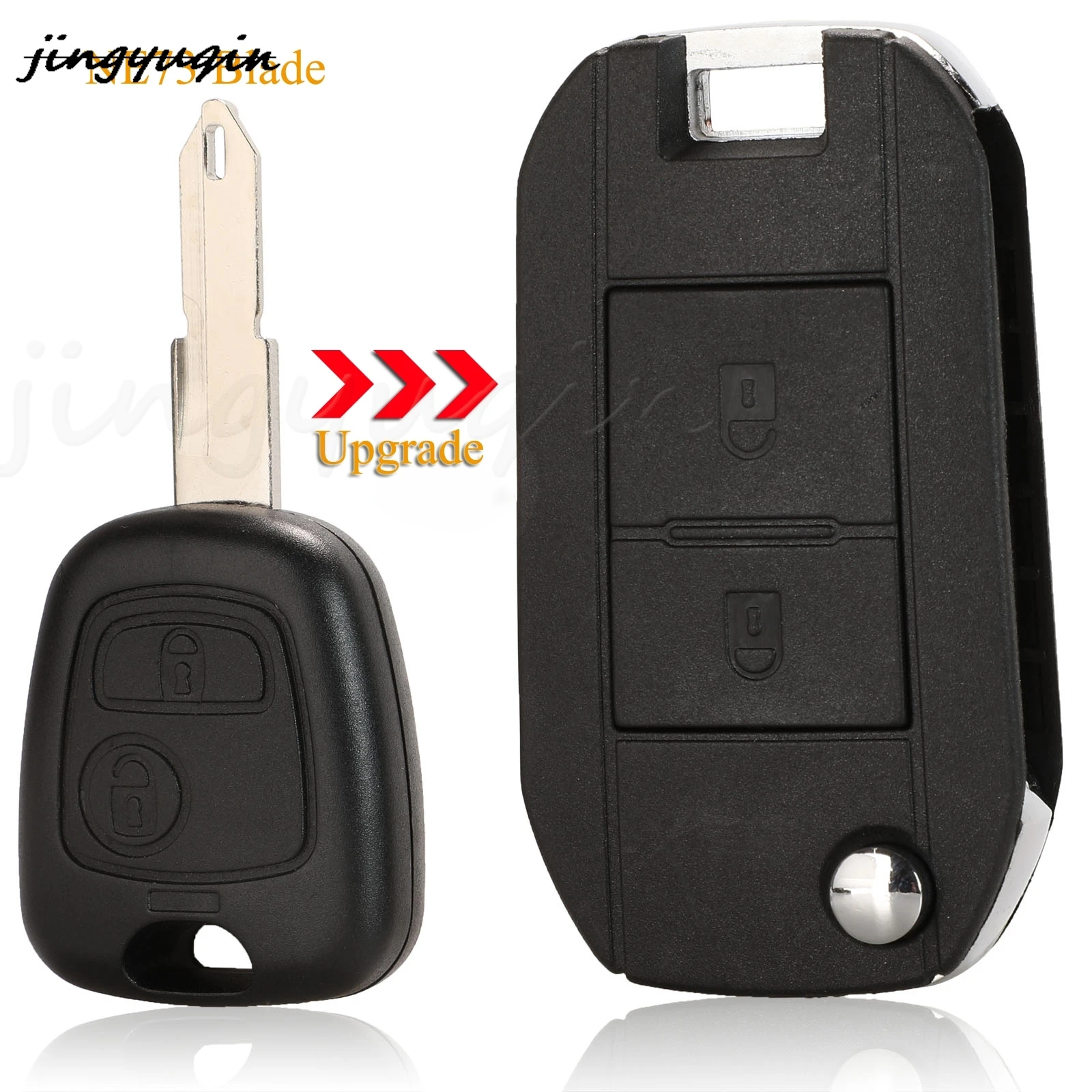Jingyuqin 2 ปุ่มแก้ไขพลิกพับรีโมทกุญแจรถสําหรับ Peugeot 106 206 306 406 สําหรับ Citroen C2 C3 Xsara Picasso