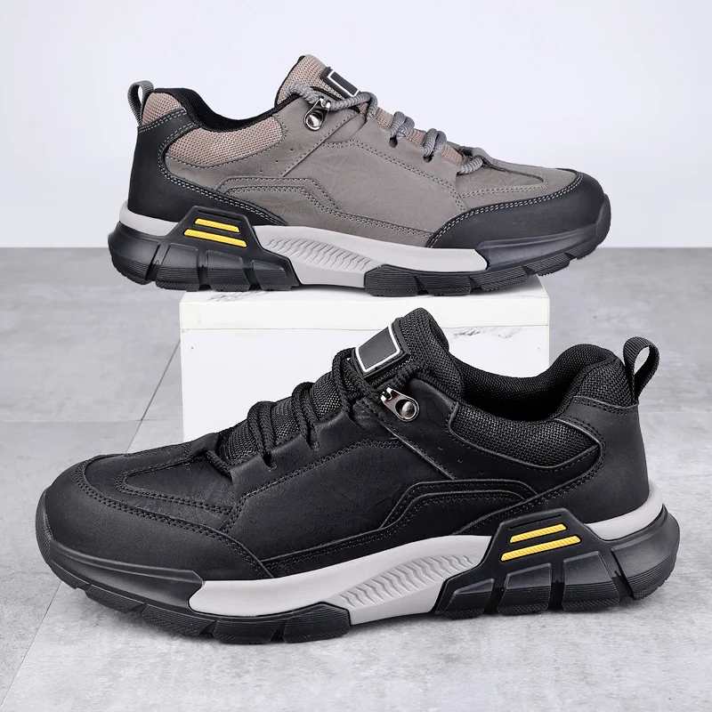Chaussures de sport et de loisirs antidérapantes de haute qualité pour l'extérieur, marque de luxe, cuir véritable, chaussures pour hommes, velours d'hiver, chaussures de voyage chaudes