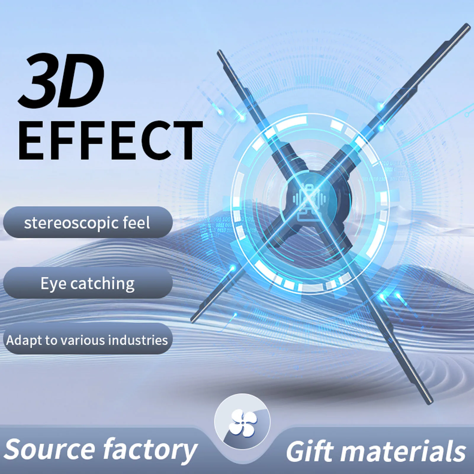 

Голограммный вентилятор, регулируемый угол яркости, 4 лопасти, 3D-голограммный проектор, 2500x640, светодиодные бусины для рекламного дисплея