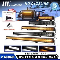 HL 10-52 Inch LED Light Bar 2Rows Anti-Glare LED Light Bar with White&Amber DRL Spot Flood Driving Beams for ATV off-road use