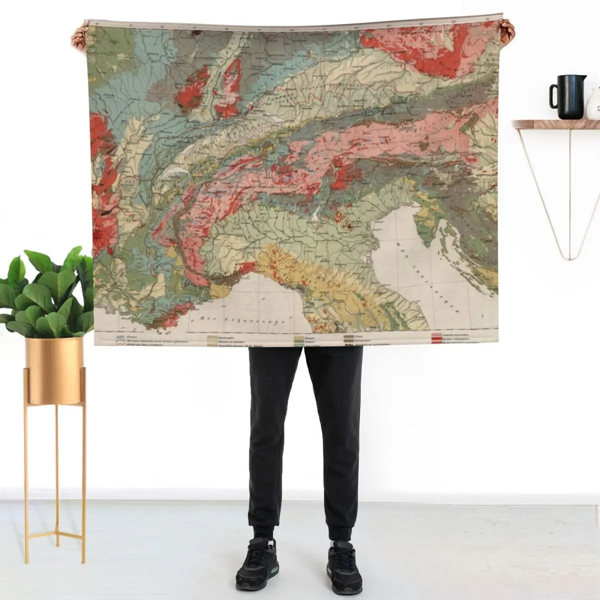 Vintage Alps Geology Map (1921) Vintage Swiss Mountain Range Geologic Atlas Throw Blanket Tourist Beach Blankets