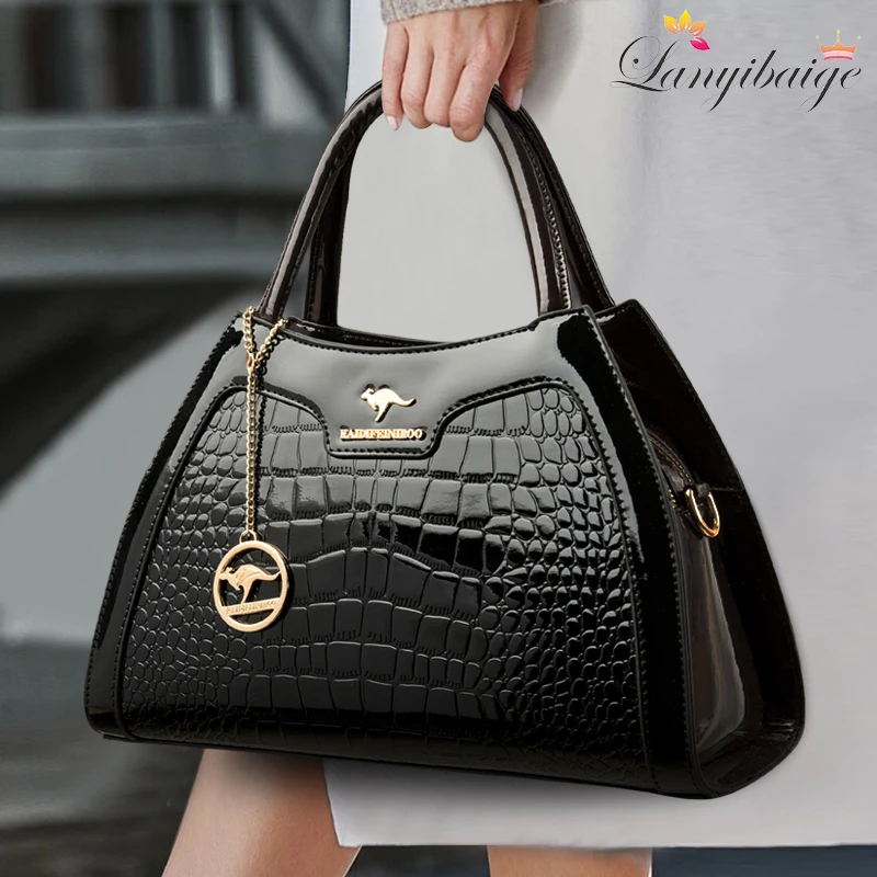 2 layer Large Capacity Tote Bag Luxury Handbags Women Bags Designer Crocodile Pattern Ladies Boston Shoulder Bag High Quality