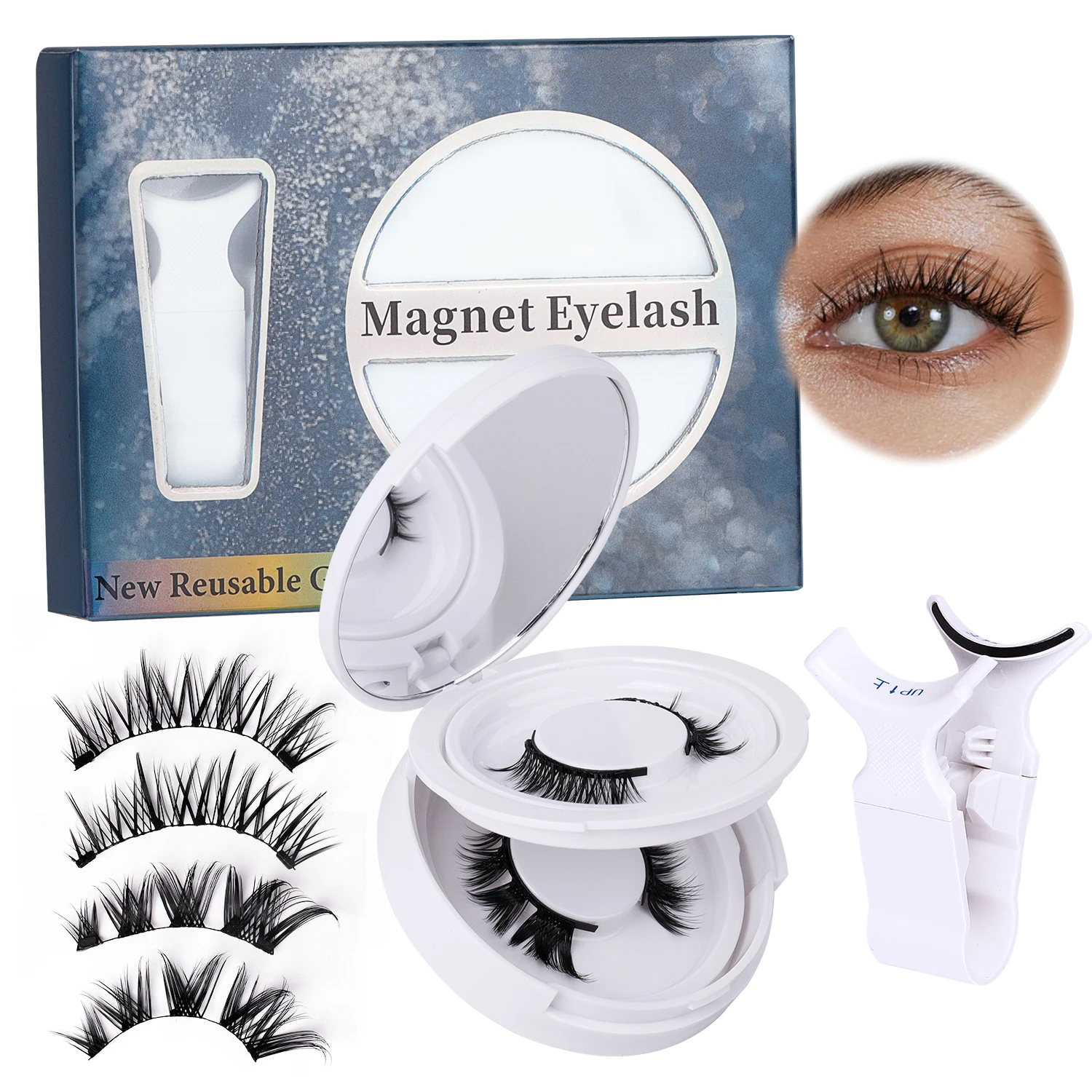 مجموعة الرموش المغناطيسية قابلة لإعادة الاستخدام سهلة الاستخدام أدوات تمديد الرموش الطبيعية بكرة الشعر الرموش الصناعية مع ملاقط مغناطيسية #1