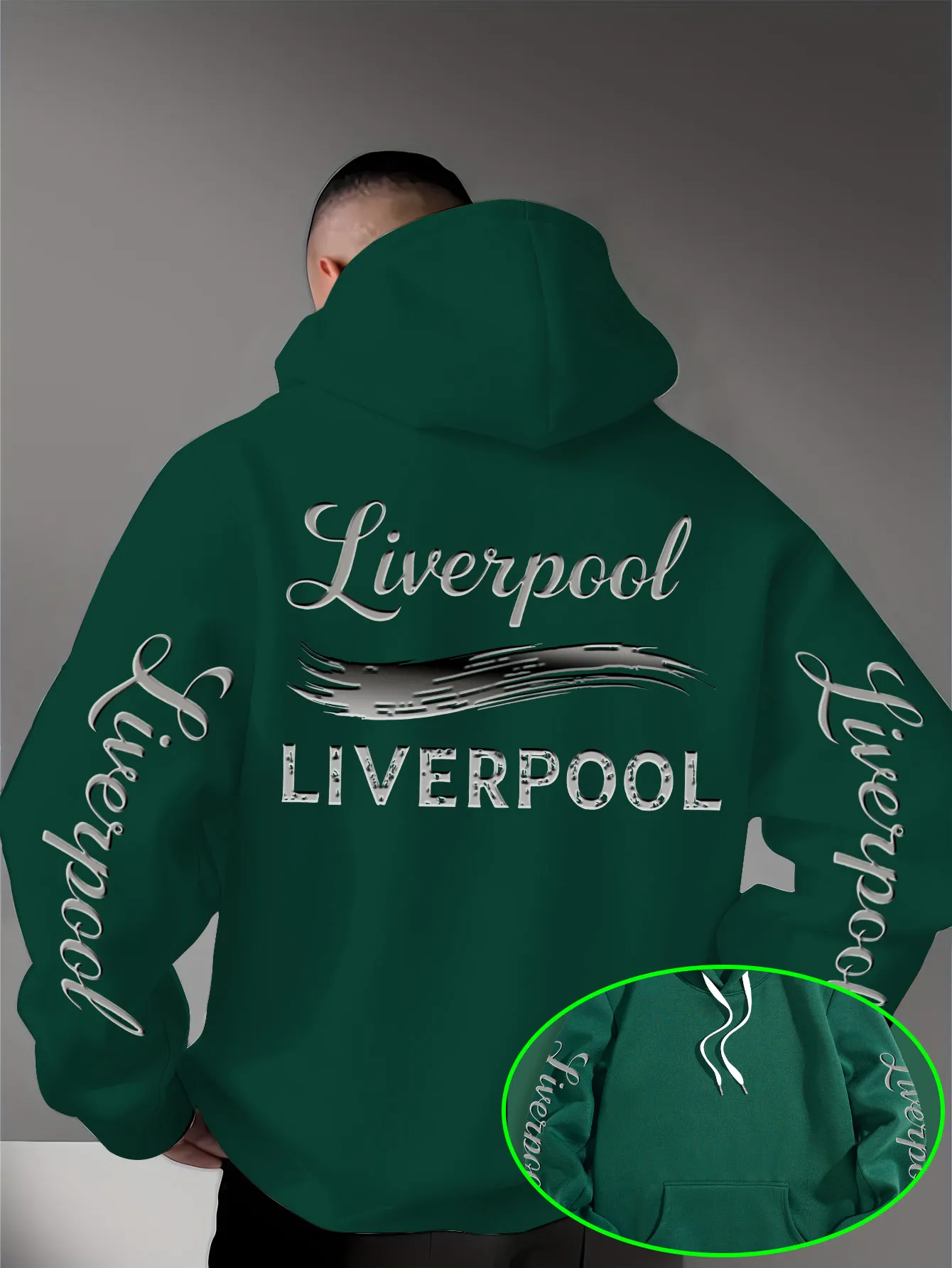 Herren Sport Hip-Hop Hoodie, Liverpool Schriftzug Textgrafik, Fleece-Gefüttertes Sweatshirt für Urbanen Streetstyle und Kaltes Wetter – Detail 9