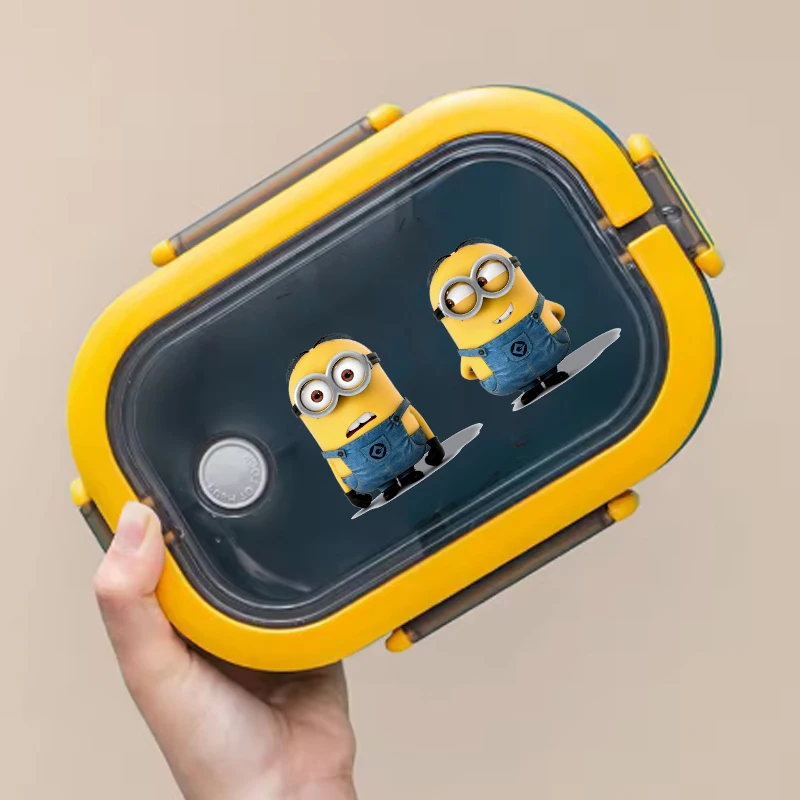 

Двухслойный ланч-бокс с изображением миньонов для мальчиков и девочек, милые коробки для еды с аниме-персонажами, портативный контейнер для бенто большой вместимости, детский контейнер для пикника, подарок