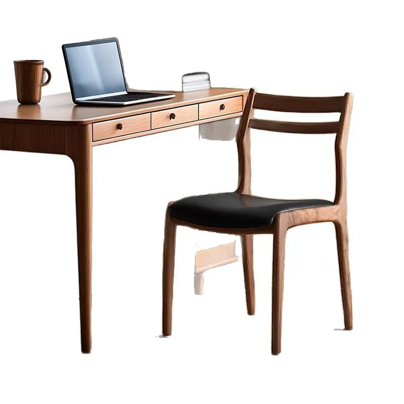 

North American walnut dining chair home study simple dining room chair home living room solid wood negotiation back chair