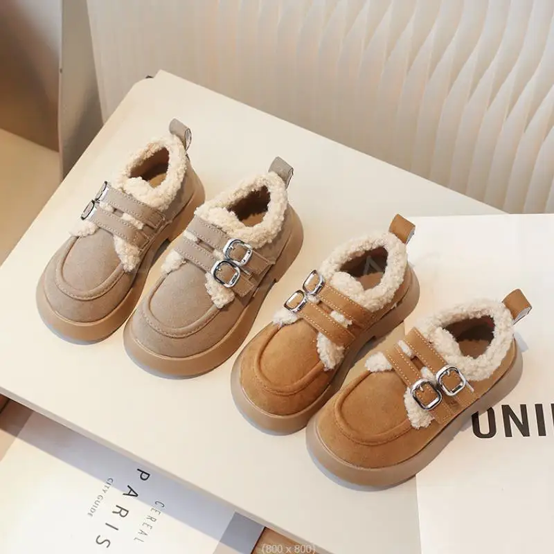 Winter Korean Style Boys Girls Flats Shoes Soft Fluffy Children Cotton Shoes Fashion Kids Princess Causal Plush Shoes 26-36 Size