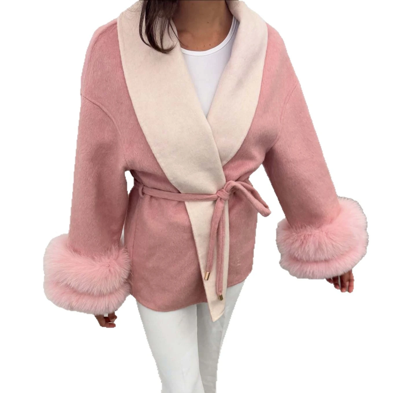 مزاجه 2025 الخريف/الشتاء نمط جديد الدانتيل يصل الأصفاد طبقة مزدوجة معطف الصوف للنساء