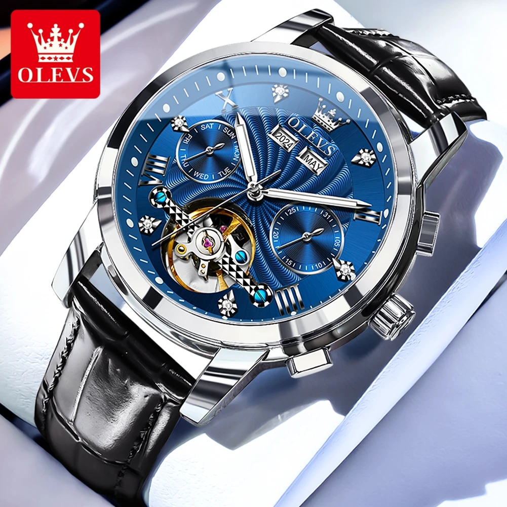 OLEVS 7088 New Original Luxury Mens Watch Flywheel Automatic Mechanical Watch Waterproof Steel Day Date Watches For Man Reloj