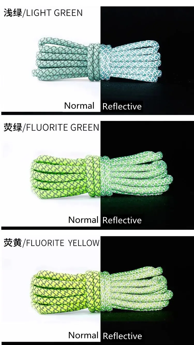 Glänzende reflektierende Schnürsenkel, 3 m, fluoreszierende Schnürsenkel, Outdoor-Sport-Schnürsenkel für die Nacht, leuchtende 0,4 cm runde Schuhschnüre – Detail 8