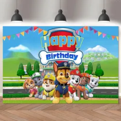 Paw Patrolls Backdrop Boys Birthday Party Decoration Cartoon Dogs Photography Background Banner Poster Baby Shower Studio Prop