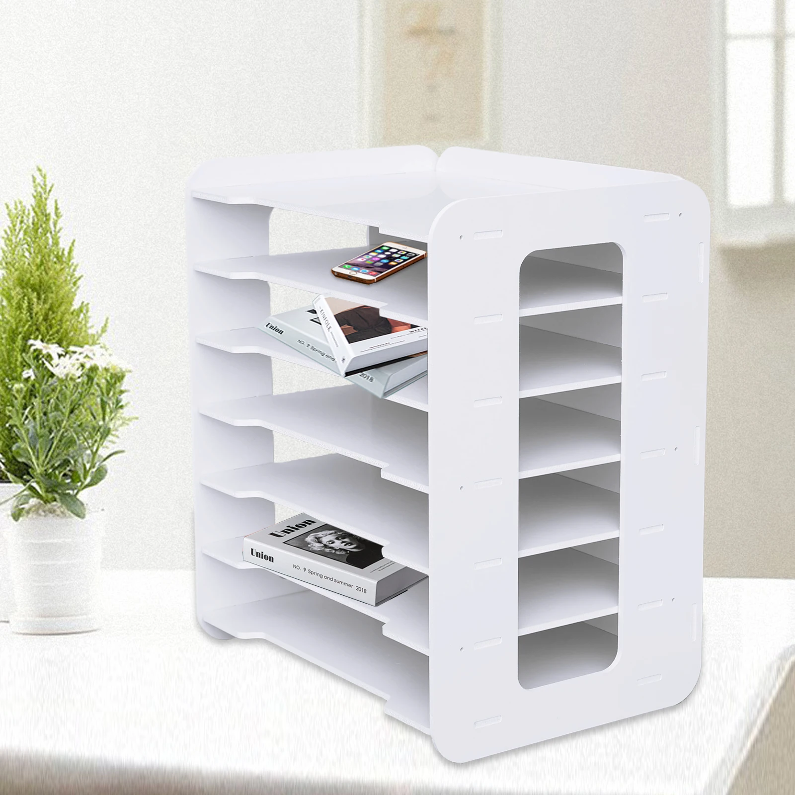 Vertical 7-Tier File Organizer, PVC Material, Easy to Install, Space-Saving Design for Desk, Ideal for Office and School Paper S