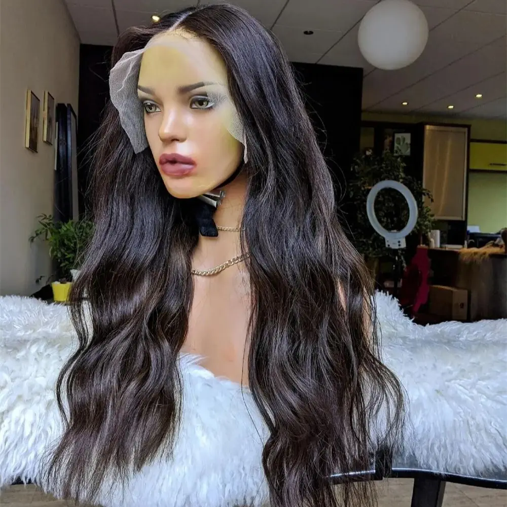 

Soft Dark Brown 26Inch 5x5 Silk Base Glueless Body Wavy Jewish Human BabyHair HD Lace European Hair Preplucked Daily Wear Wig