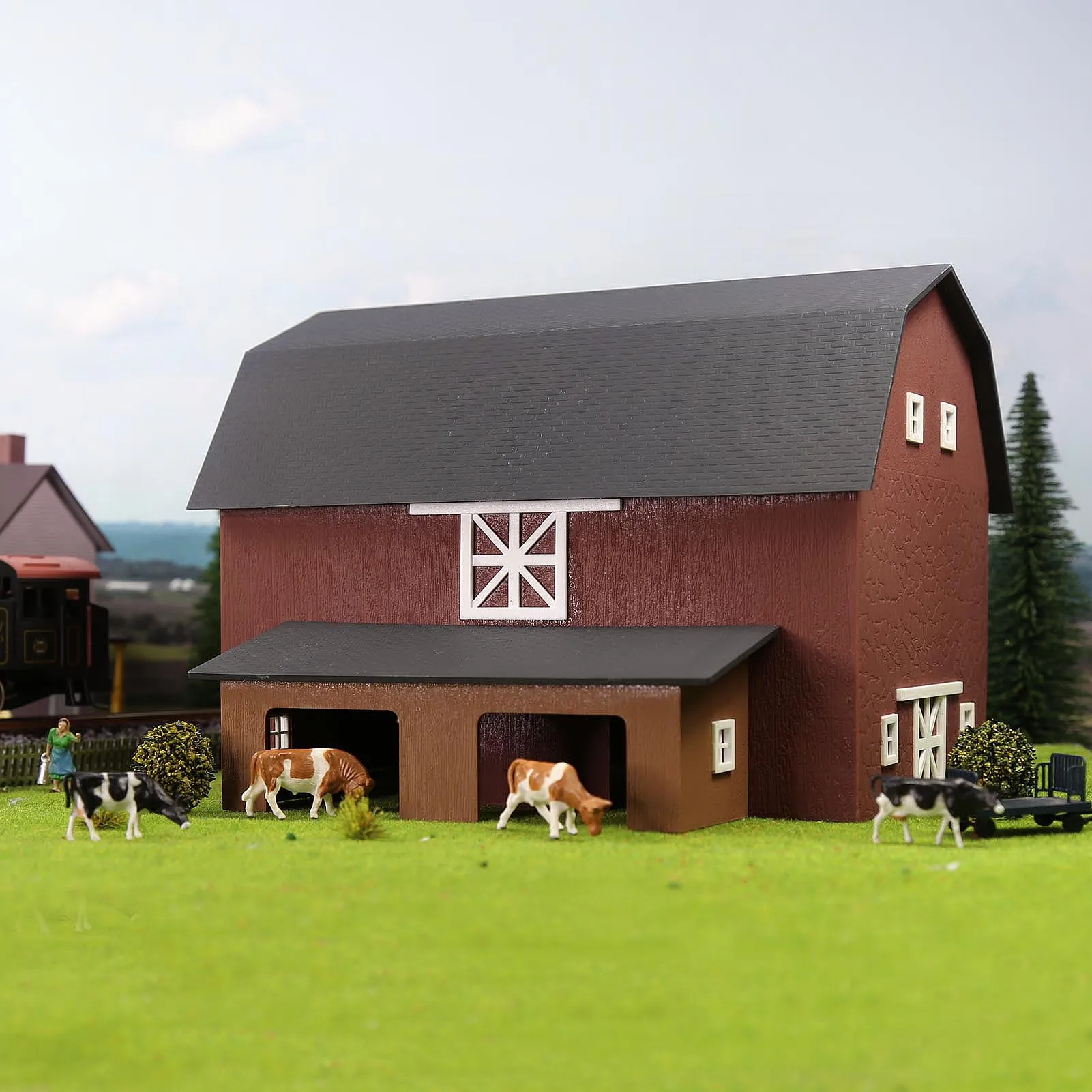 Evemodel 1 Unit HO Scale Model Barn Cow Shed Painted Assembled JZ8708