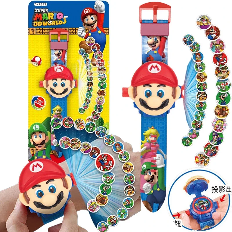 Super Marios Bros Children Watches 24 Projection Anime Patterns Watches Boy Girls Deformation Robot Projection Electronic Clock