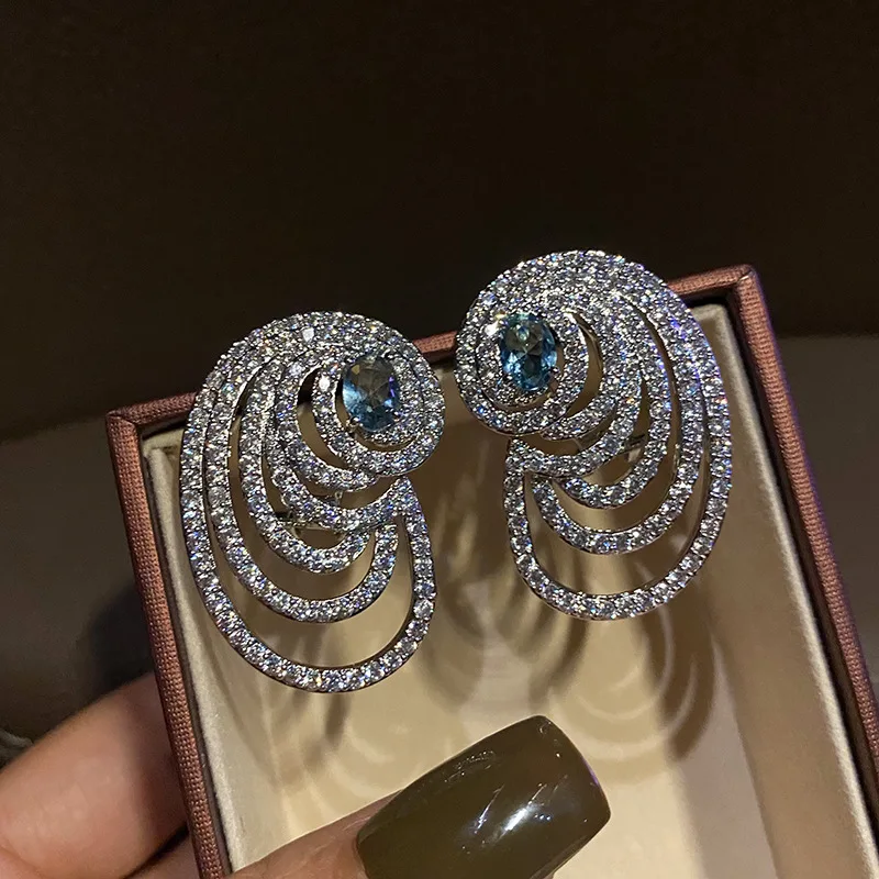 SENYU Twine Hollow Design Big Earring Paved Cubic Ziraonia Luxury Women Party High Quality CZ Dubai Bridal Earrings for Wedding