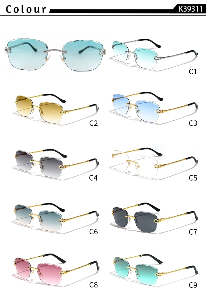 HBK Vintage Design Rahmenlose Sonnenbrille Männer Luxus Wellenschneiden Metall Sonnenbrille für Frauen Reisen Einkaufen Shades Brillen UV400 – Detail 5