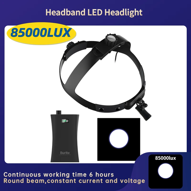 

85000LUX Dental LED Headband Headlight Surgical Headlamp Round Beam Continuous Working Time 6 Hours Examination Lamp(JY-08P+E)