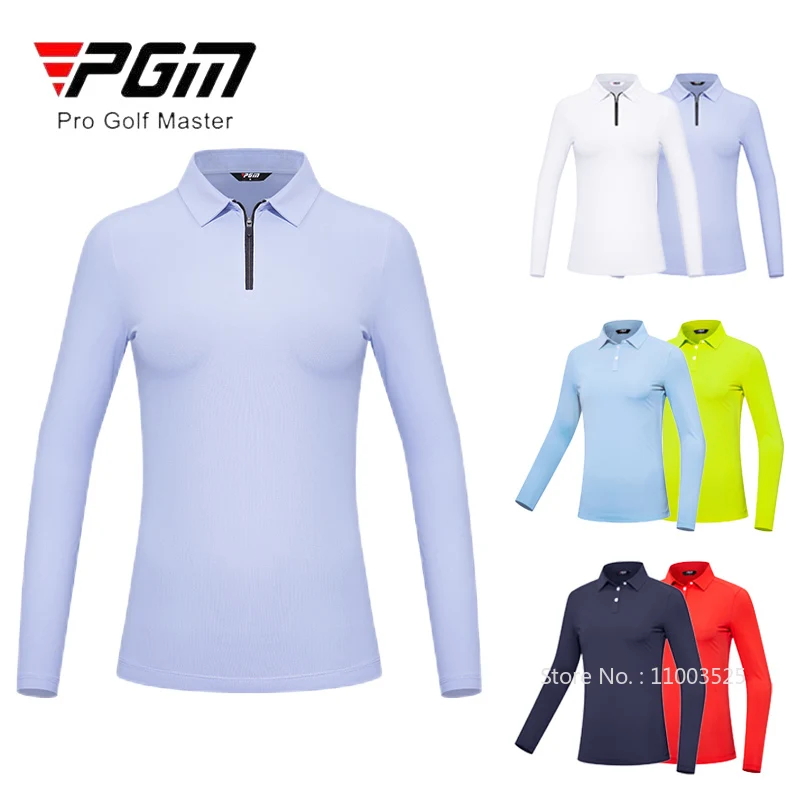 PGM Women High Elastic Golf Polo Shirt Ladies Breathable Full Sleeve T-shirt Women Quick Dry Soft Workout Tops Sport Golf Wear