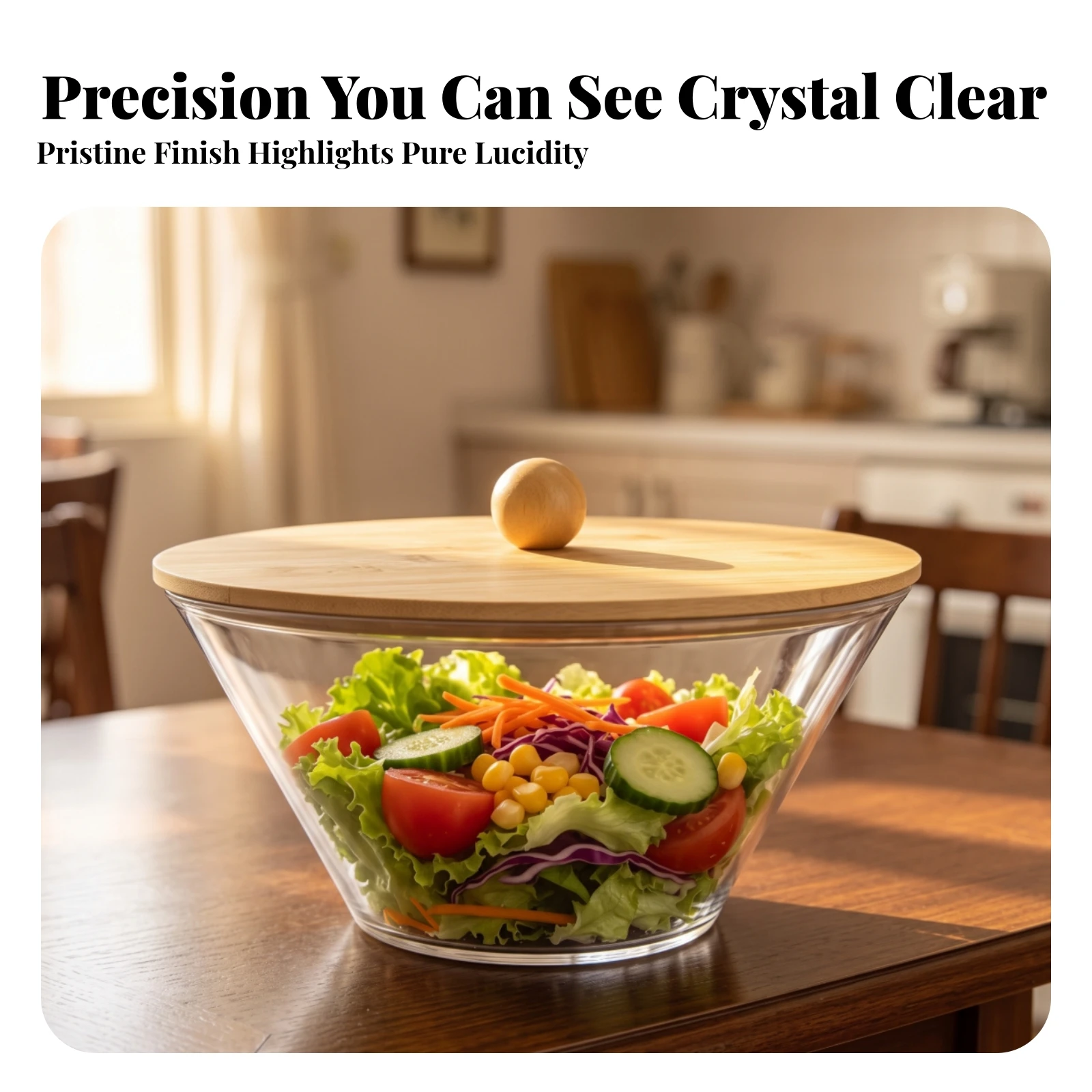 Salad Bowl with Bamboo Lid Robust Salad Bowl with Lid Dessert Serving Container Shatterproof Elegant for Hosts, Kitchen