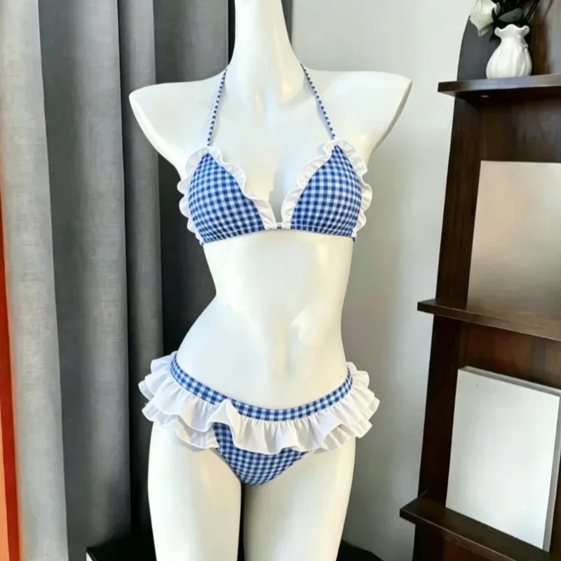 Japanese Style Kawaii Girls Swimsuit Sweet Printed Halter Bikini Swimsuit Women Ruffle Bikini Set Bather Bathing Suit Swim image 6