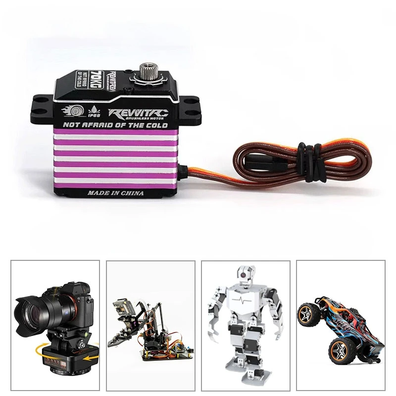 RevvitRC محرك سيرفو رقمي مقاوم للماء بدون فرش 70 كجم عزم دوران عالي HV 180 ° 270 ° 360 °   ميتال جير توجيه سيرفو لقطع غيار السيارات 1/10