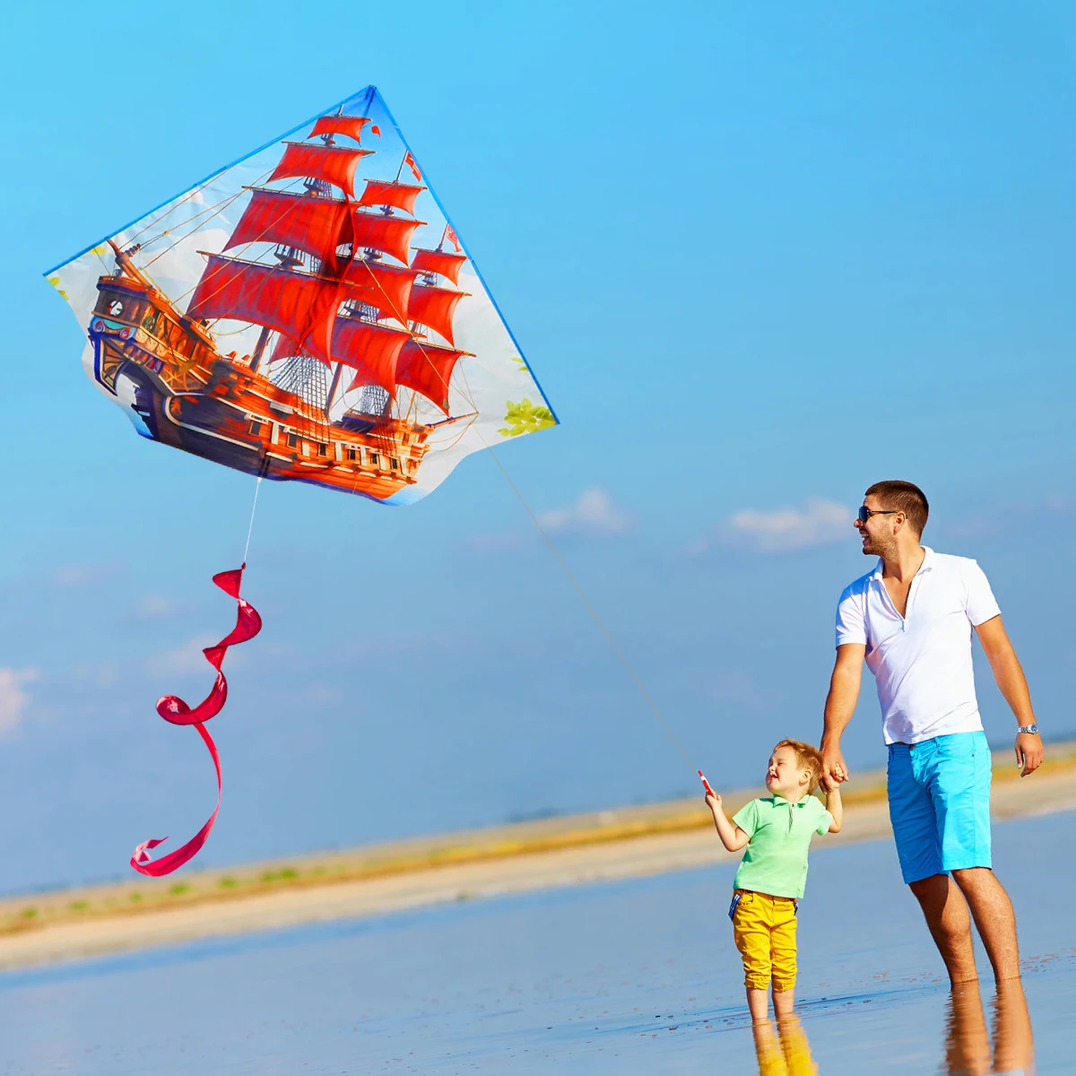 NEW Outdoor Fun Sports Red Sailboat  Kite With Handle And Line Good Flying Factory Direct Sales