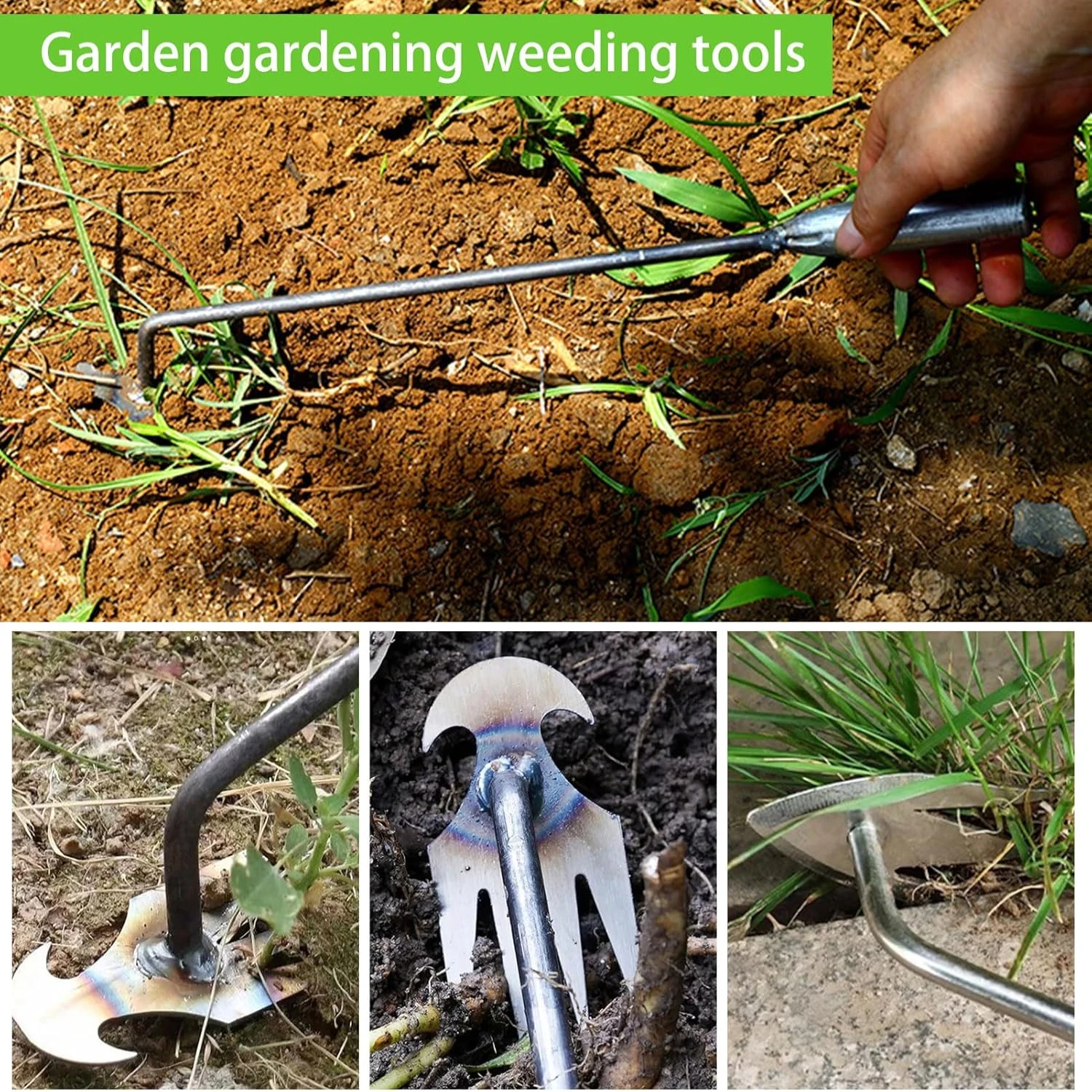 2024 Weeding Artifact Uprooting Weeding Tool, 20in Weed Pulling Tool, Stainless Steel Hand Weeder Tool with Handle, 4 Teeths Dua