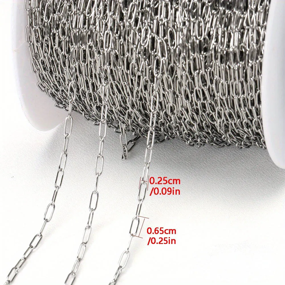 Kein Verblassen, 2 Meter, 1 Meter, ovale Kette aus Edelstahl, flache Kette und runde Kette für DIY-Halskette, Armband, Schmuckherstellung, Zubehör