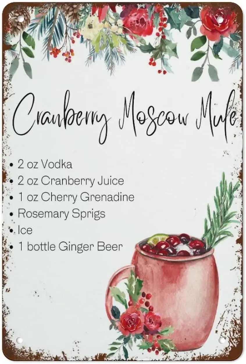 Moscow Mule Drink Recipe Art,Moscow Mule Printable,Holiday Cocktail Recipe,Christmas Bar Cart Decor,Print Cocktail Retro