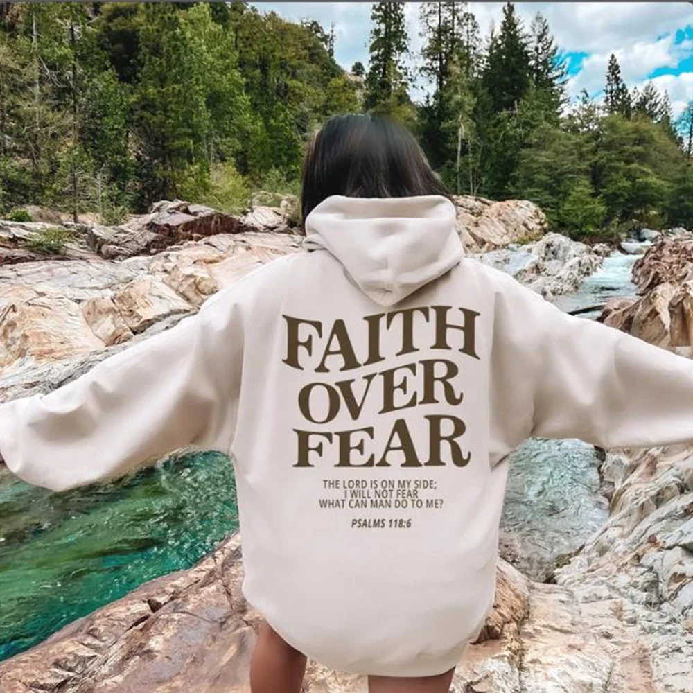 

Original Faith Conquers Fear Hoodie Christian Sweatshirt Hoodie Fashion Harajuku Bible Verse Shirt Unisex Aesthetic Clothes Y2K