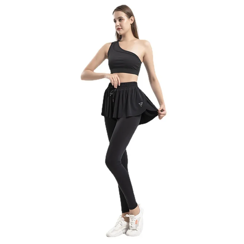 

New Yoga Pants Fake Two Pieces Running Fitness Sports Anti Glare Loose Quick Drying Skirt Warm Jacket