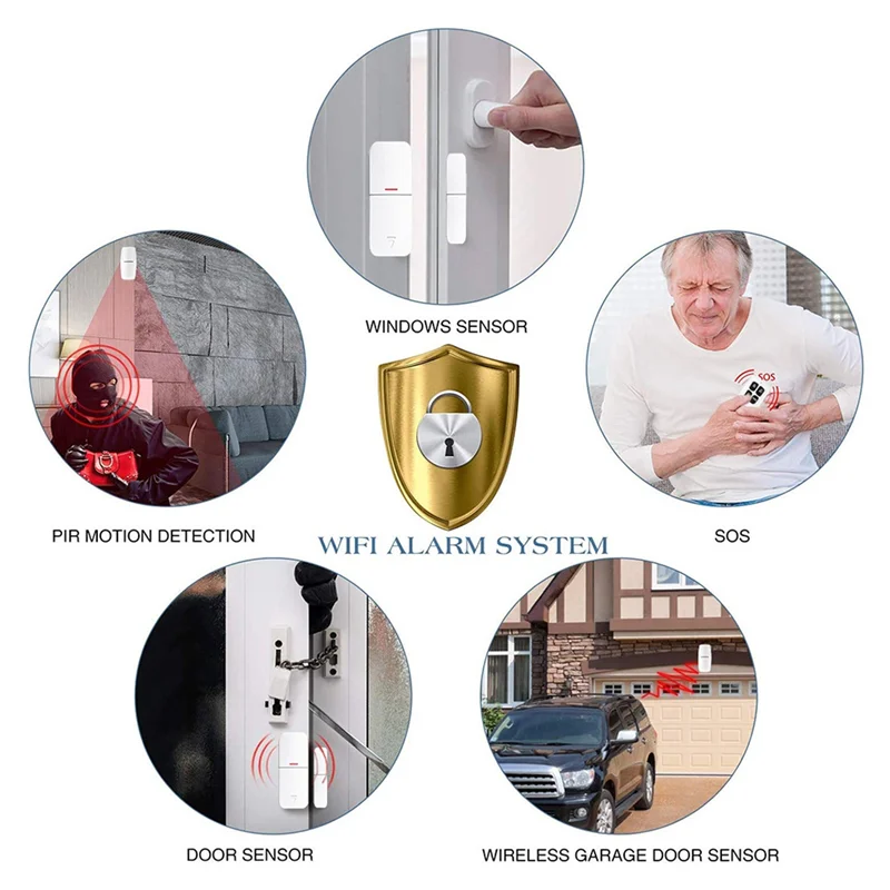 B04B-WIFI Tuya Sirena di sicurezza domestica Allarme Suono Stroboscopico Avviso flash Wireless 433 Sensore di movimento Porta Detecto Alexa Compatibile US Pl