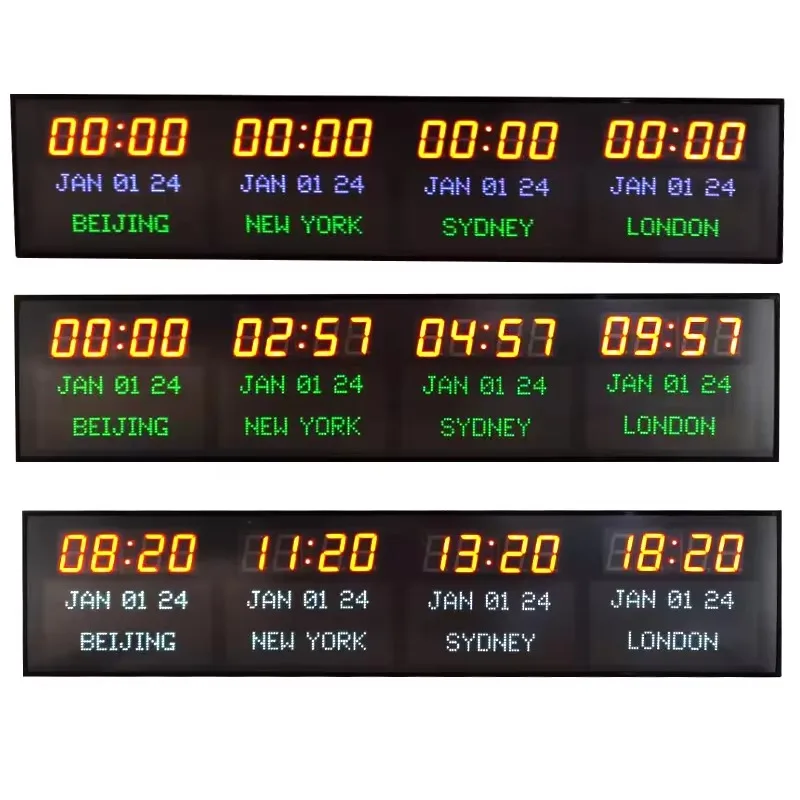 Zone Clock Led Large Wall Multi Zone Clock Led Digital Time Zone Wall Clock with Date