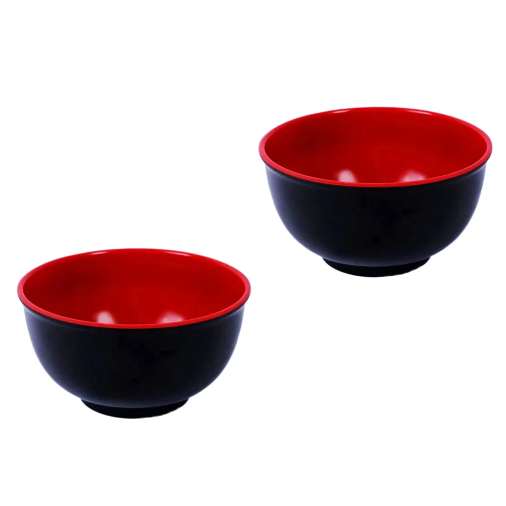 2pcs Melamine Black and Red Bowl Imitation Porcelain Rice Soup Bowls Tableware for Restaurant Home (45inch)