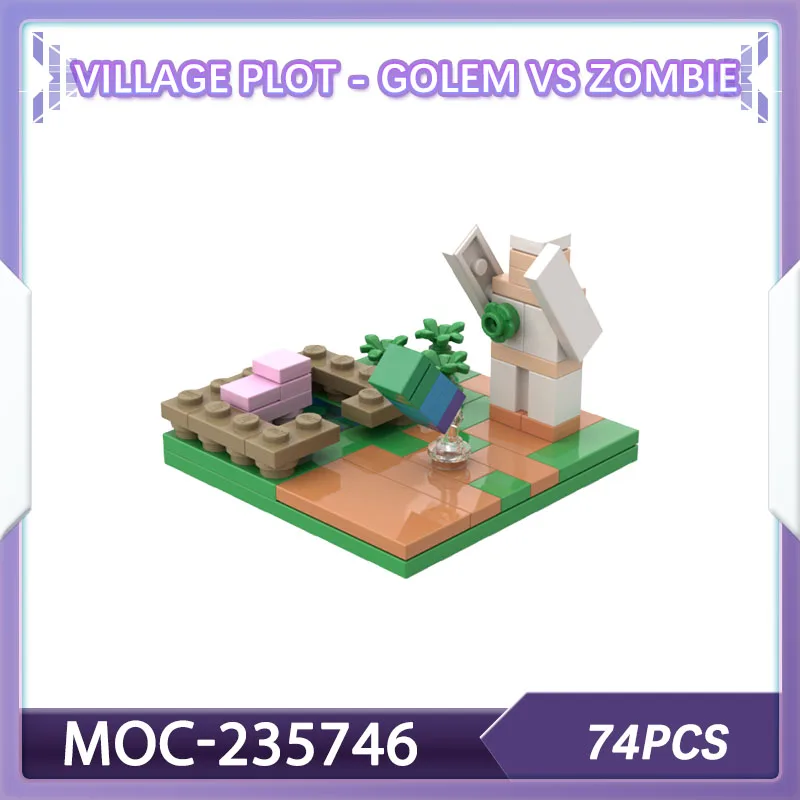 

Набор строительных блоков Village Plot - Golem vs Zombie Pixel MOC-235746 Ремесленная игра Украшение дома Рождественский подарок