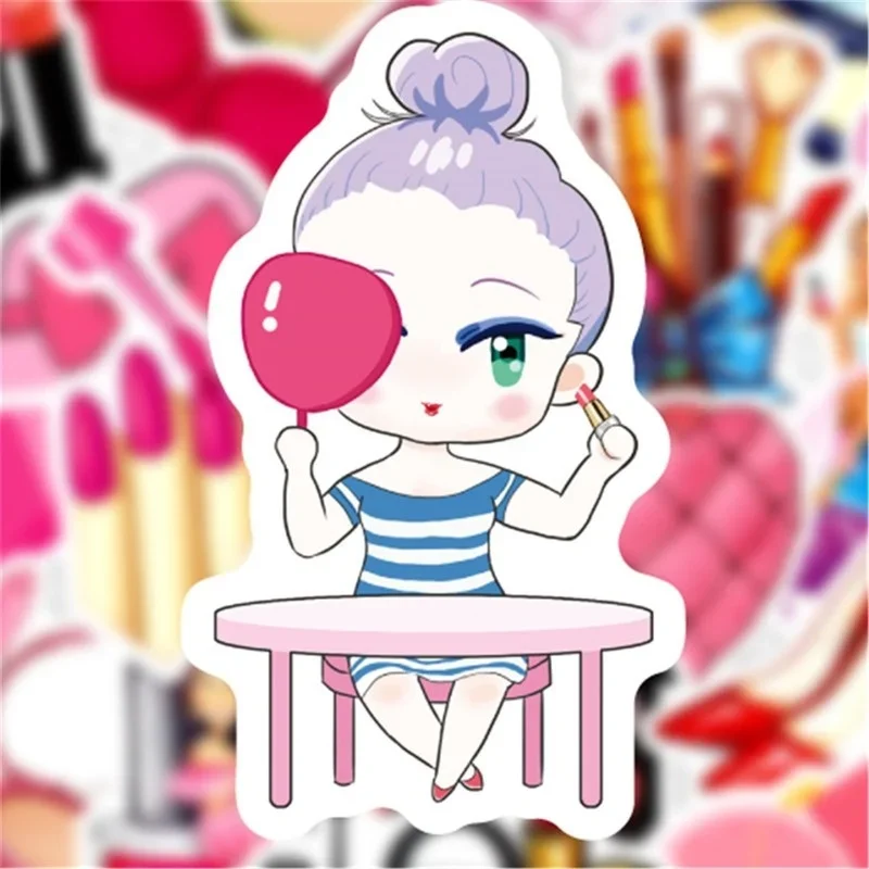 2Sets=100Pcs Pink Girl Makeup Perfume Bottle Waterproof PVC Trolley Case Stickers