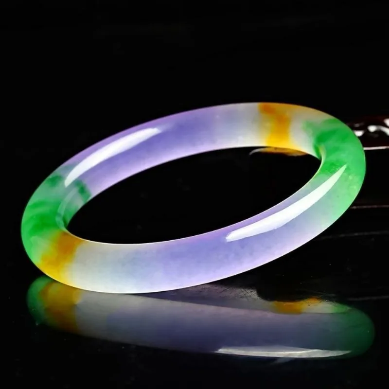 

Natural Ice Flower Bracelet Round Bar, Classic Fashion Women's Jade Bracelet Jewelry