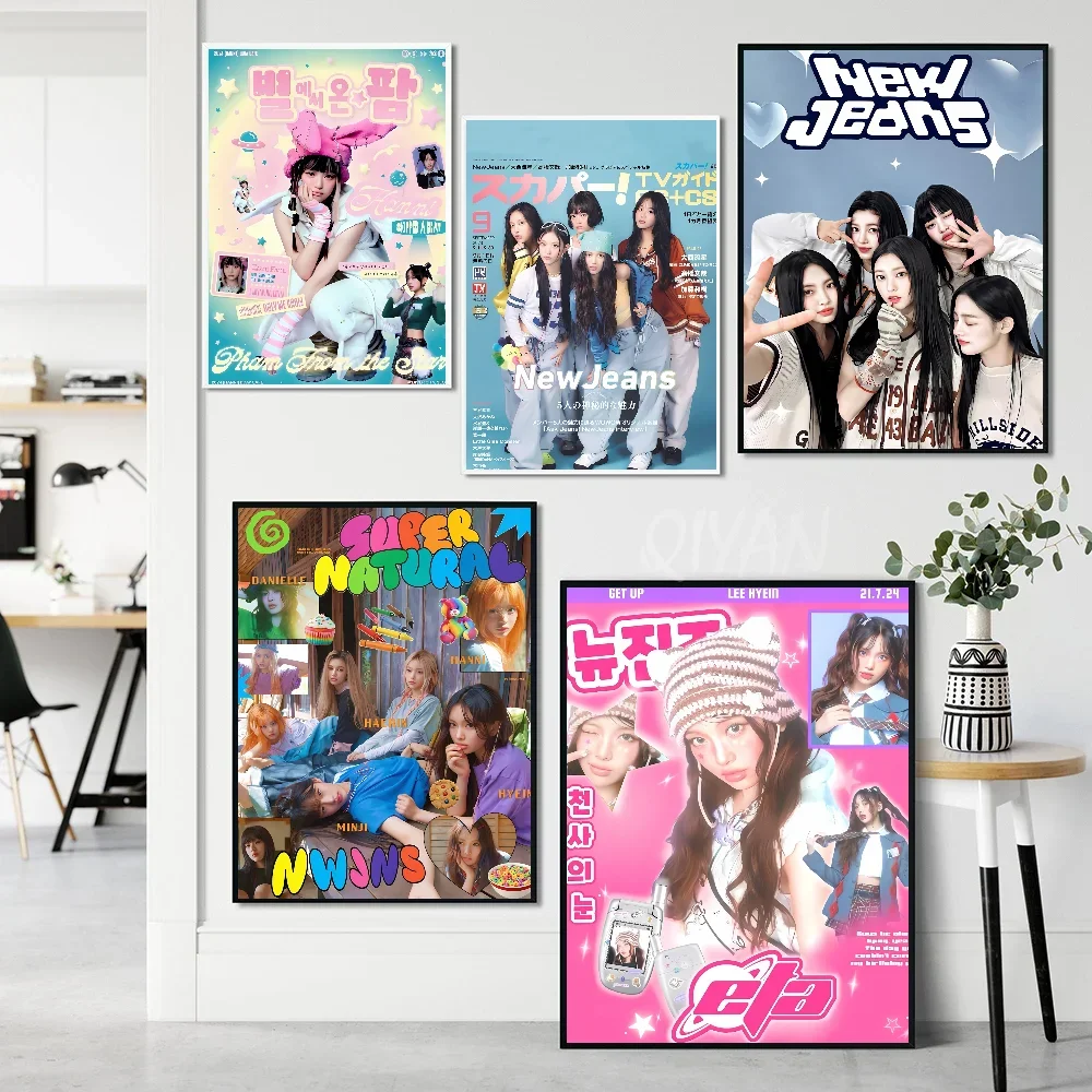 1 قطعة مجموعة فتاة K-pop الكورية N-Newjeans N-NJZ ملصق ورقة طباعة غرفة المعيشة المنزلي غرفة نوم مدخل بار مقهى الفن اللوحة #4