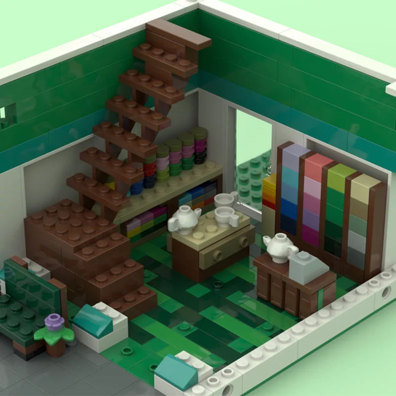 Maison de thé Turquoise MOC, blocs de construction de maquettes, jouets d'anniversaire, cadeau pour les amateurs de jardin Zen, 865 pièces