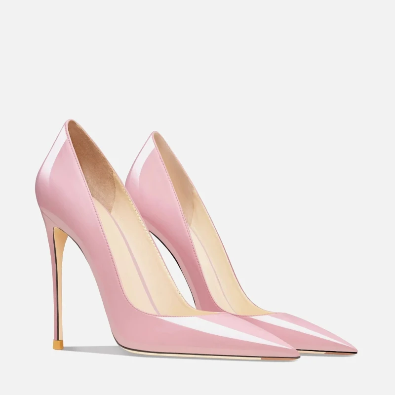 New slim heeled pointed shallow mouth light pink patent leather high heels for ladies with sexy temperament single shoes