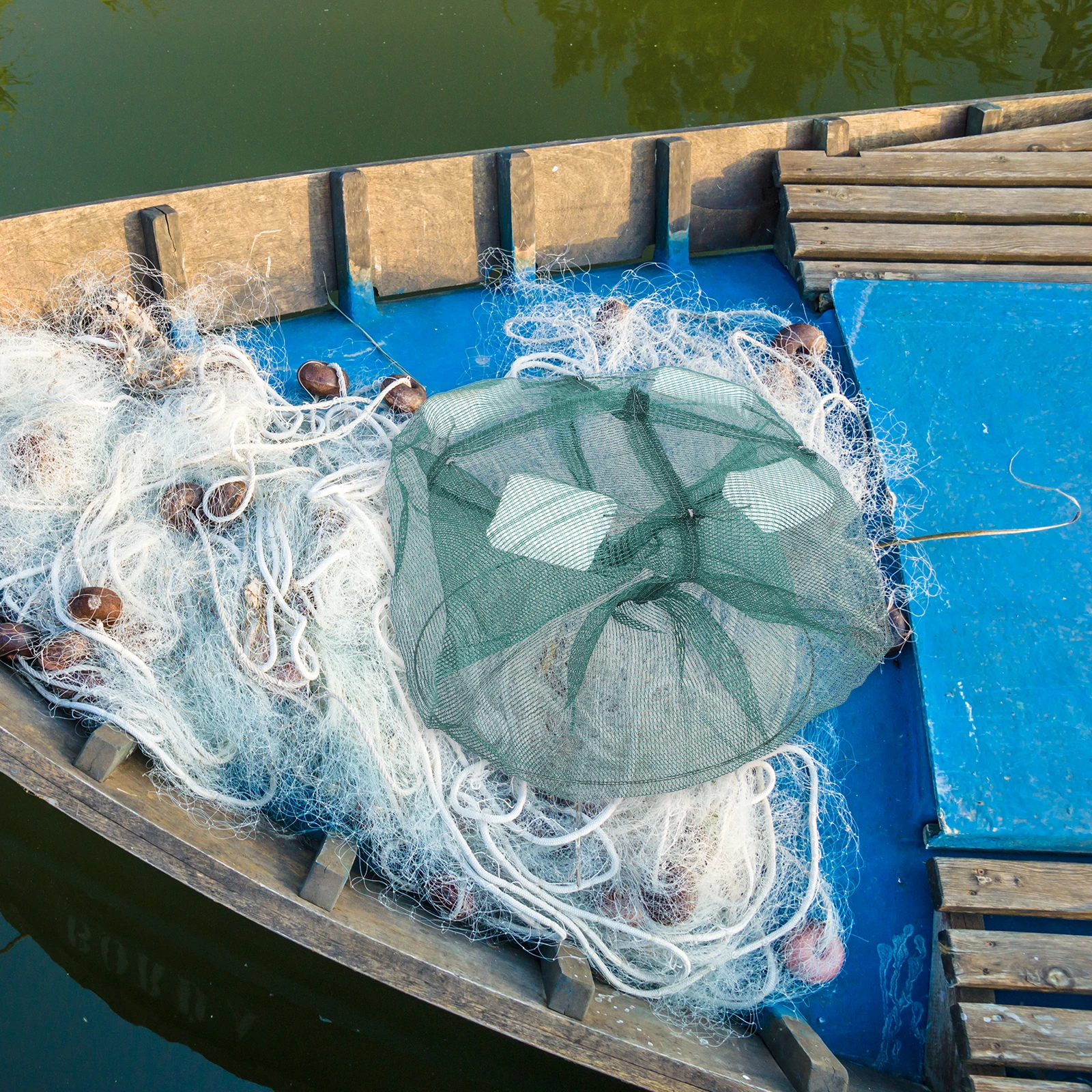 

2Pcs Eel Large Fishing Portable Crawfish Trap Net Trap Green Reusable Minnow Crawfish Mesh Saltwater Freshwater Lobster