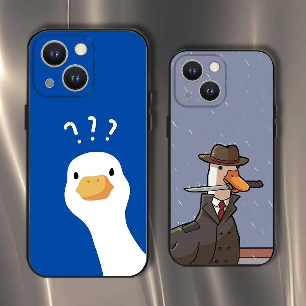 

Cute Duck Phone Case For iPhone 16,15,14,13,12,11,Pro,XS,Max,XR,Plus,E,SE4,Mini Black Soft Cover