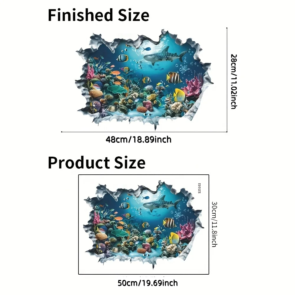 2D flat, self-adhesive, removable PVC decorative wall sticker with creative 2D marine life pattern, suitable for living room and