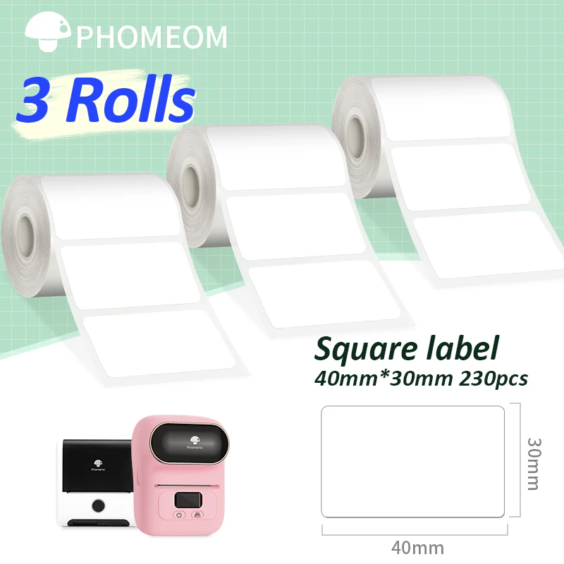 690pcs 3 Rolls Label Sticker for Phomemo M110 M200 M220 Self-Adhesive Direct Thermal Labels Printer Waterproof Label Paper