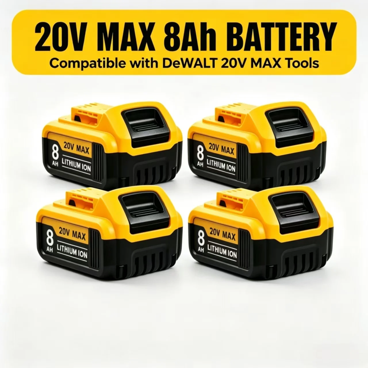 4-Pack，20V MAX 8Ah Battery Pack Compatible with DeWalt DCB200 DCB204 DCB205 DCB206, Lithium Ion Replacement Battery for Cordless Power Tools,