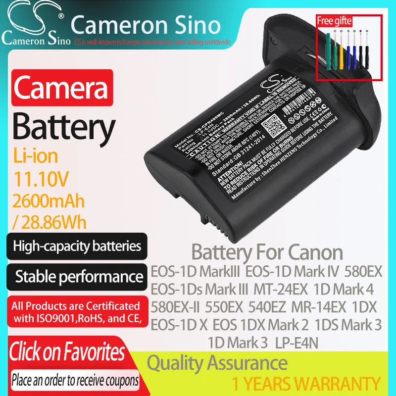 CameronSino for Canon EOS-1D MarkIII EOS-1D Mark IV 580EX-II 550EX 540EZ MR-14EX 1DX Fits Canon LP-E4N camera Battery